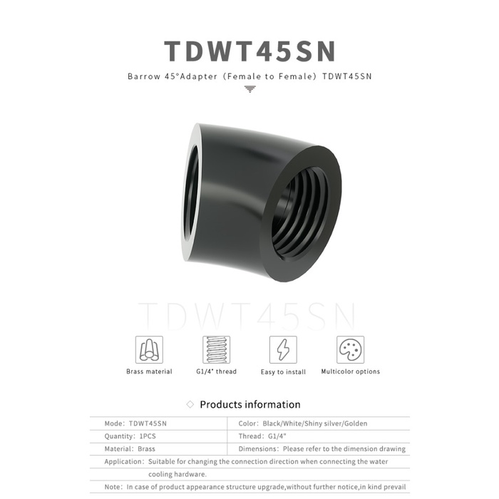 BARROW TDWT45SN 45 Adapter F-F G1/4 Fitting - White