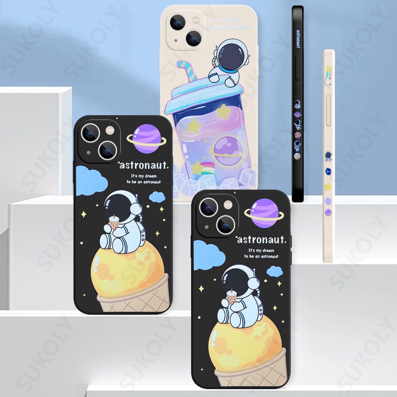 Soft Case Hp Gambar Astronot Bahan Silikon Untuk iPhone 13pro MAX / 12pro / 11promax / X / XS MAX / XR / 7plus / 8plus / 6 / 6splus