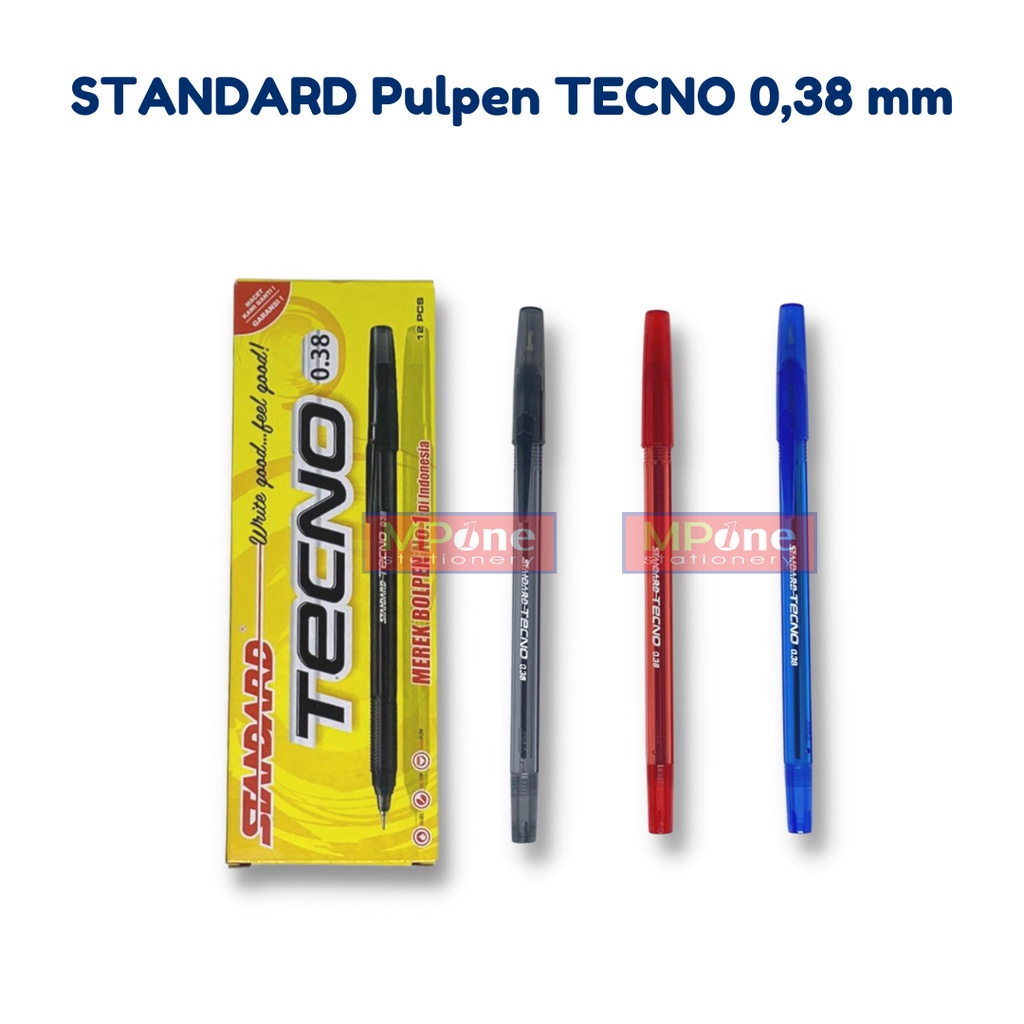 

(1 KOTAK) STANDARD Pulpen Tecno Hitam, Biru, Merah 0,38mm / Pena Standard Tecno Bolpen Standard Tecno 0,38 mm isi 12PCS