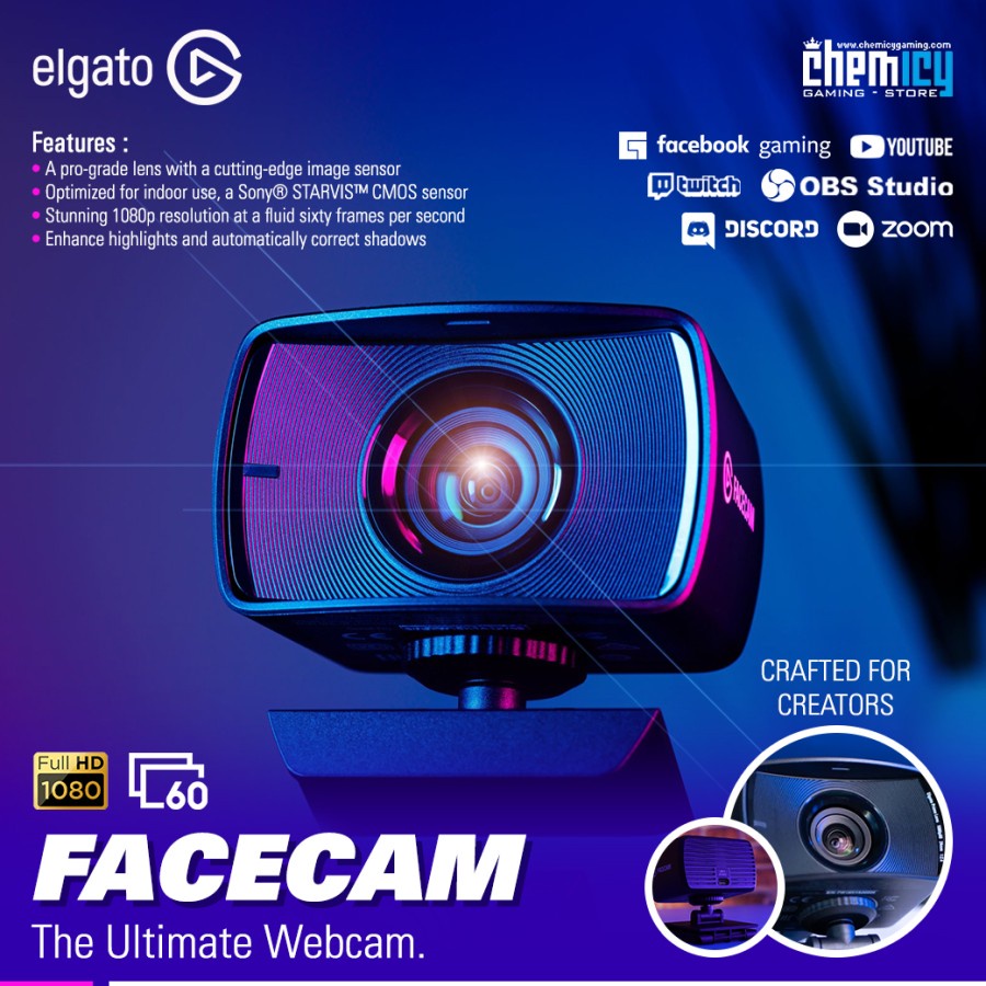 Elgato Facecam Full HD 1080p Streaming Premium Gaming Webcam