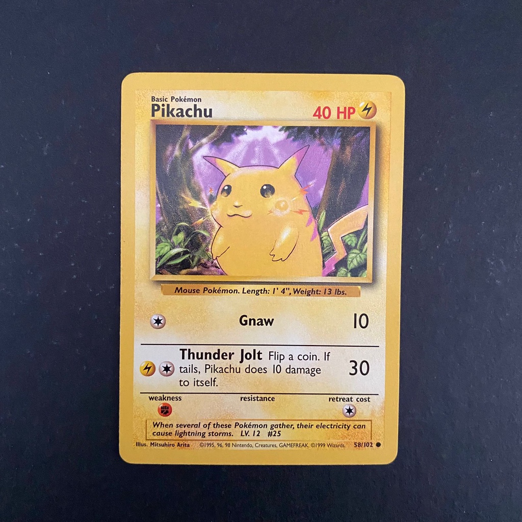 Original 1999 Pokemon Card - Pikachu Yellow Cheeks - non holo - 58/102