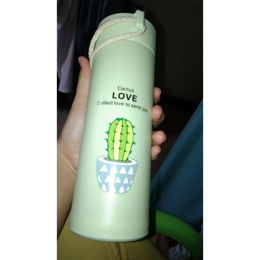 PFS - Botol Minum Kaca unik motif kaktus cactus 450 mL glass material murah cantik padang-2
