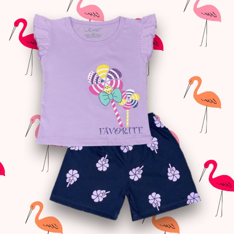 SETELAN ANAK PEREMPUAN STELAN ANAK PEREMPUAN SETELAN BAJU PEREMPUAN SETELAN ANAK CEWEK RUFLE KELFI-Set rufle ungu