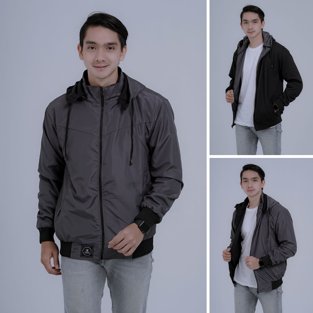 Jaket Parasut BB Polos - Jaket Parasut Bolak Balik Pria