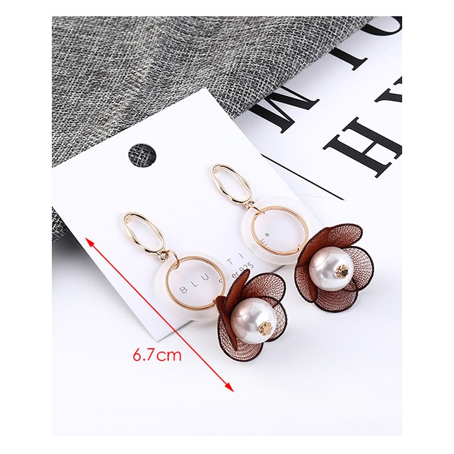 LRC Anting Tusuk Fashion Alloy Pearl Flower Earrings Y6186X