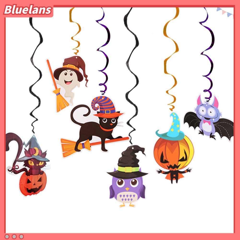 6pcs Liontin Gantung Bentuk Kucing Penyihir Hantu Spiral Untuk Halloween