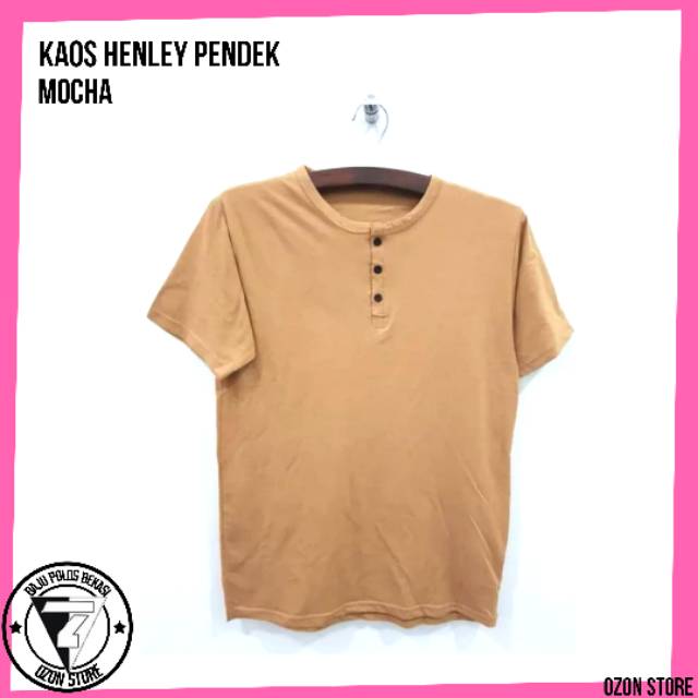 Kaos Henley Baju Kancing Polos Warna Cream Mocha