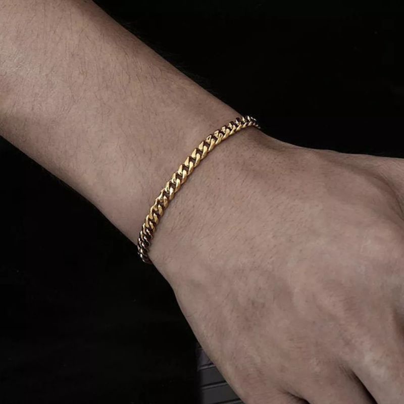 gelang rantai titanium gold 3mm stainless steel 316l fashion pria wanita