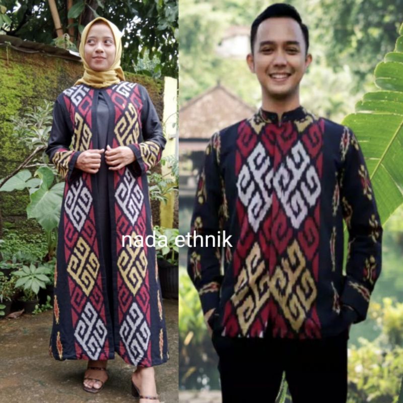 baju gamis muslim muslimah tenun asli etnik seragam keluarga kondangan pesta prewedding kantor sarimbit wanita kemeja pria panjang pendek motif sumba toraja ntb ntt set couple tunik dress aurora outer kardigan jepara