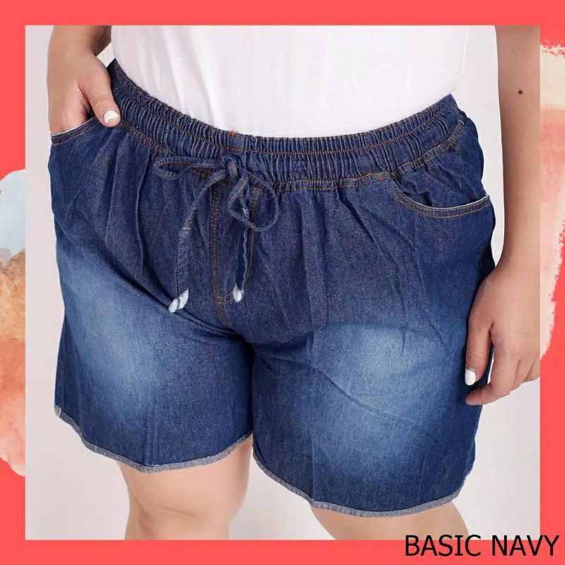 celana pendek jumbo wanita hotpant jumbo jeans pendek pinggang kolor big size