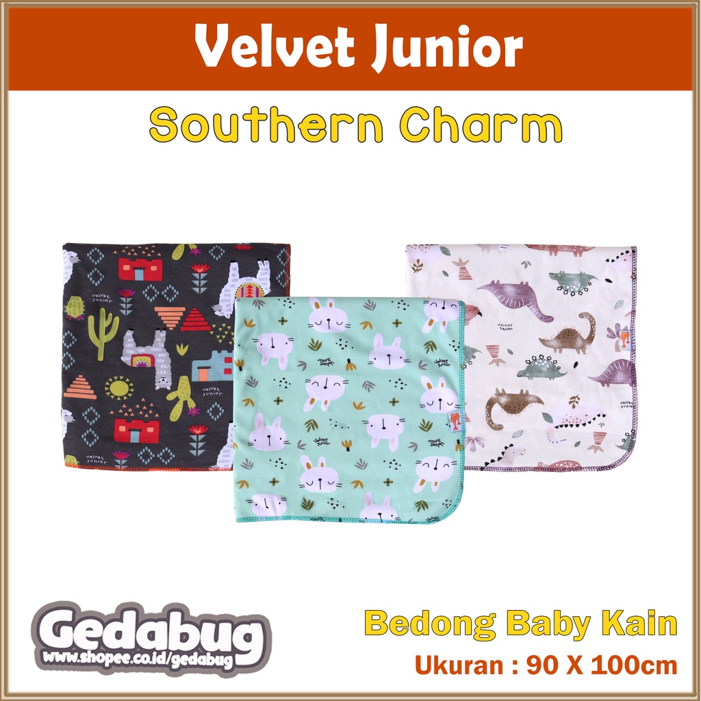 Bedong Bayi Kain Velvet Junior | Motif Southern Charm Series | 90 X 100 cm | Terbaru GEDABUG