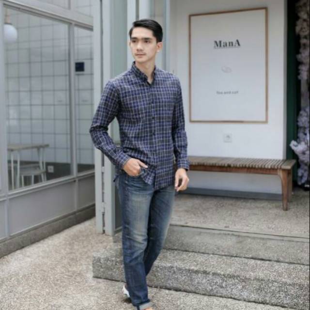 Kemeja flannel premium - Bjorn Navy Grey - merek Heartwood