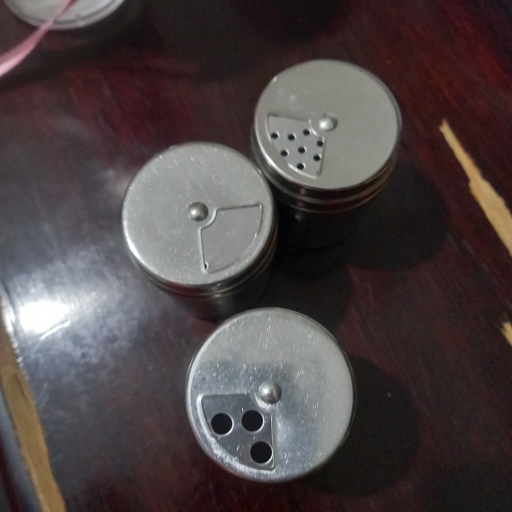 Spice Jar Tempat Bumbu Dapur Stainless Anti Karat Tutup Putar 3 In 1 Garam Gula Merica