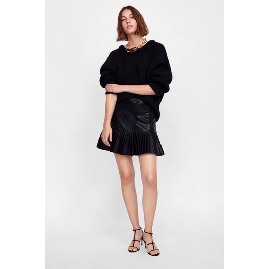 zara skirt leather black