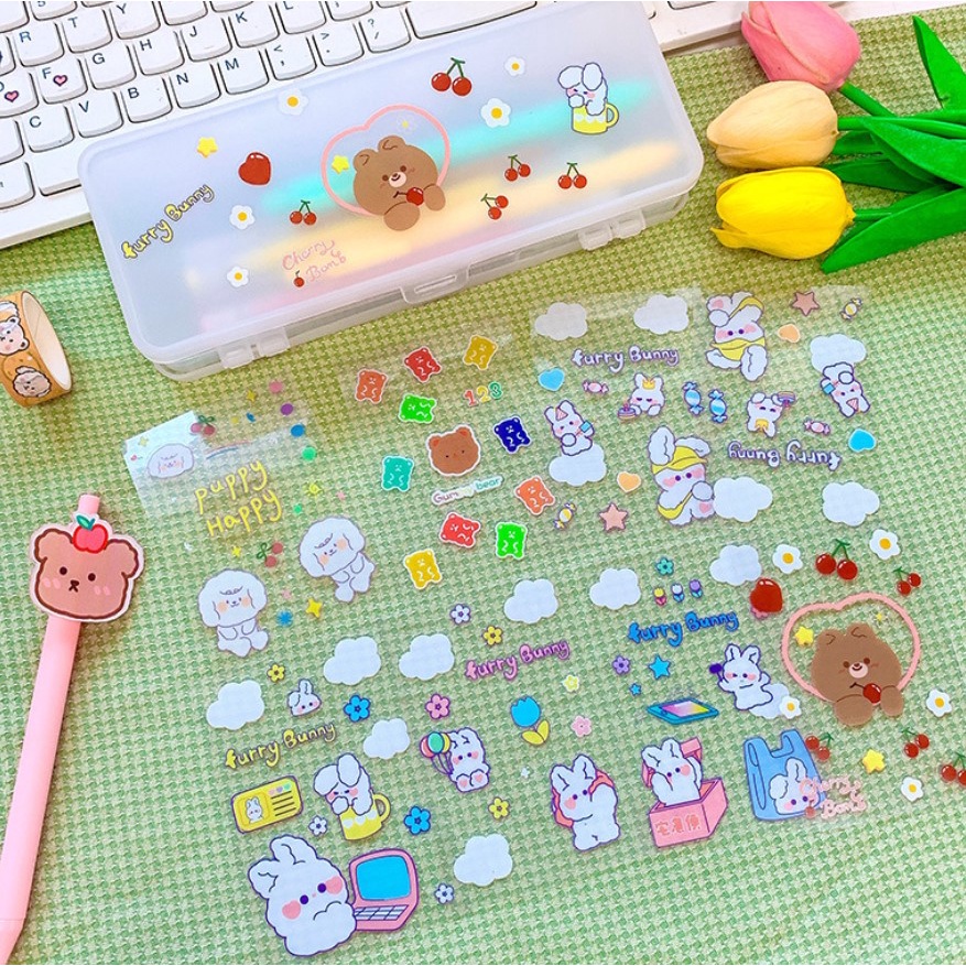 Stiker Lucu Stiker Anti Air Stiker Transparan Stiker Binatang Sticker Deco Hias HP Tumbler Laptop Botol Minum Koper Stiker Kucing Bear Anjing Kelinci Bebek Stiker karakter Kartun Cute Imut Stiker DIY Planner Scrapbook Jurnal Photocard