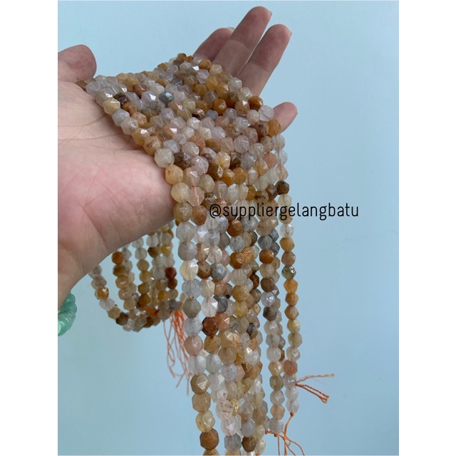 batu faceted hexagon Stone 8mm CARNELIAN PUTIH ORANGE manau oren agate