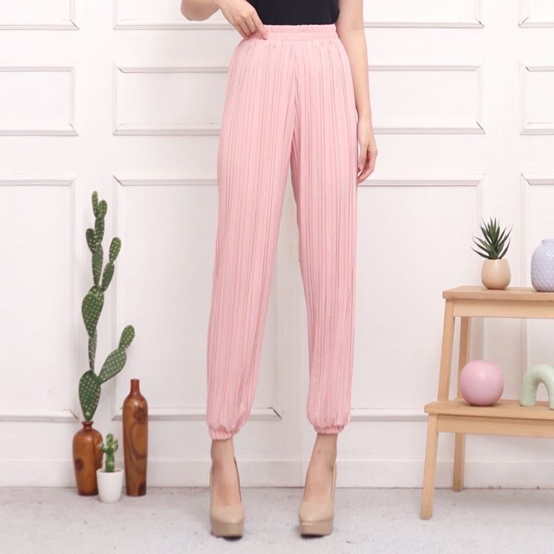 Toply shop Celena Jogger PlisKET Premium wanita / preated jogger pants wanita / celana karet plisket