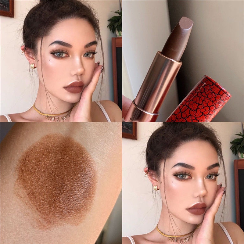 Eropa dan Amerika Niche Gelap Gadis Lipstik Cokelat Kelabu Tua Matte Susu Teh Merah Coklat Coklat Pe