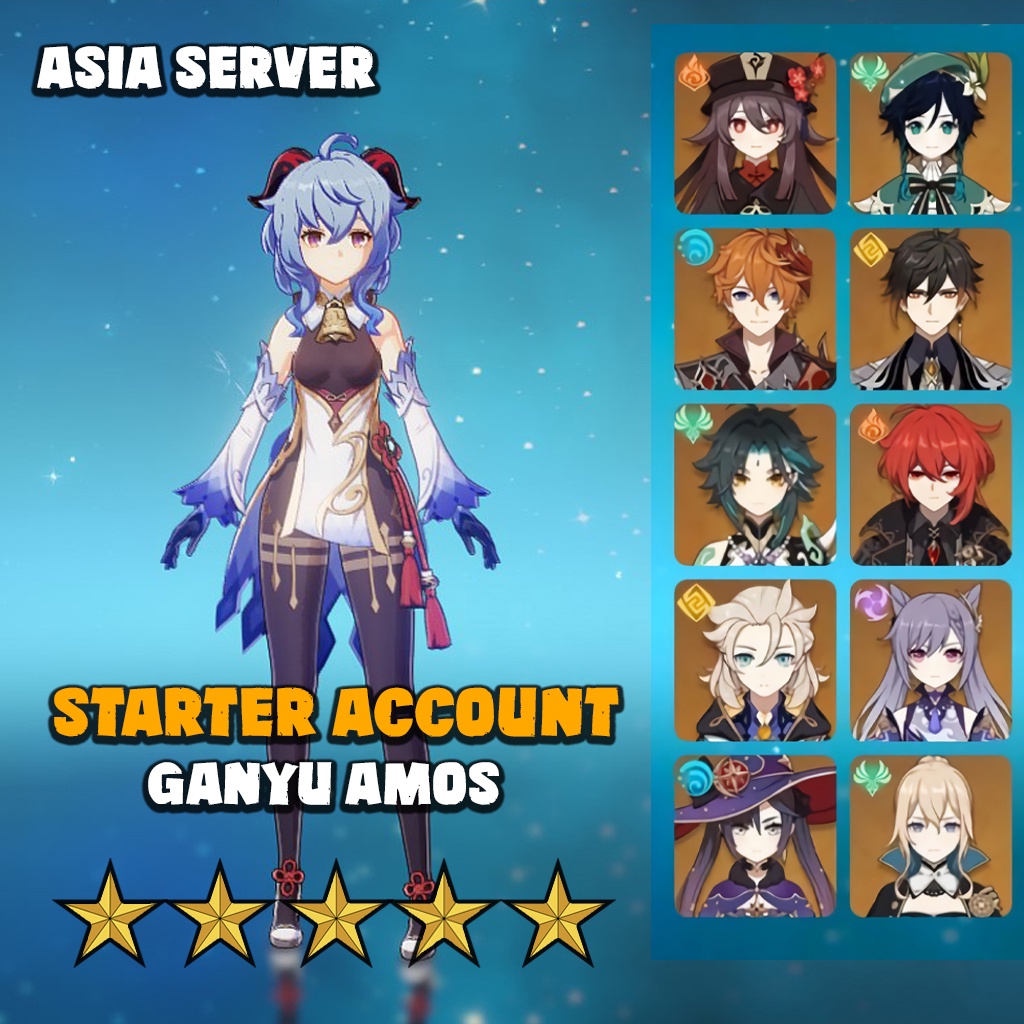 Compte Genshin Impact EU AR55 – Ganyu C1, Baal C1, Tartaglia C1, Keqing C1, Hu Tao, Venti