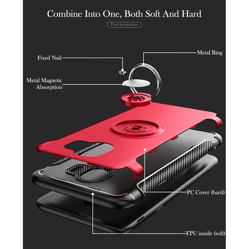 Case Samsung J4 2018 Ultimate Carbon Ring Kickstand - Merah Top Quality