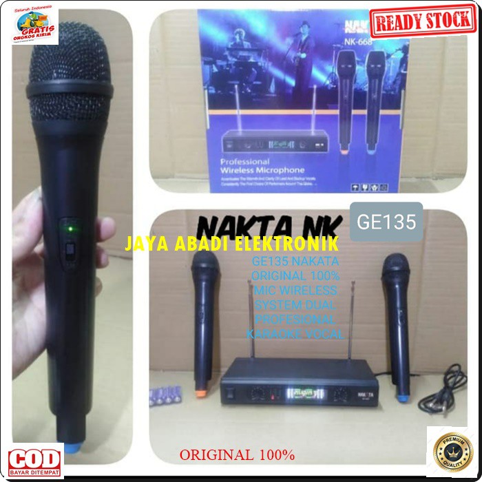 G135 ORIGINAL MIC NAKATA SEPASANG KARAOKE MIKROPHONE WIRELESS DAOBLE DUAL MIC PRO SUARA AUDIO SOUND SISTEM PROFESIONAL PANGGUNG DJ STUDIO 2 CHANNEL BISA DIPAKAI KESEGALA ALAT AUDIO YANG PENTING LUBANG JEKNYA SAMA MENGGUNAKAN BATERAI A2