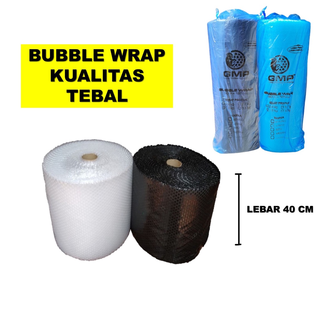 

Bubble wrap Bening Hitam 40 cm x 10 Meter Merk MP / GMP Kualitas Tebal
