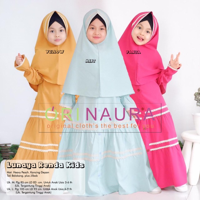 LUNAYA RENDA KIDS gamis anak setelan jilbab muslimah perempuan naura