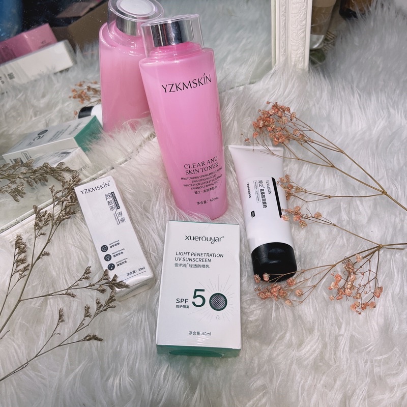 Yzkmskin skincare toner, suncreen serum, new