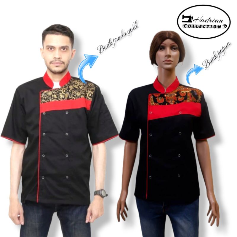 Baju Koki Profesional Baju Chef Baju masak Motip batik pria wanita unisex