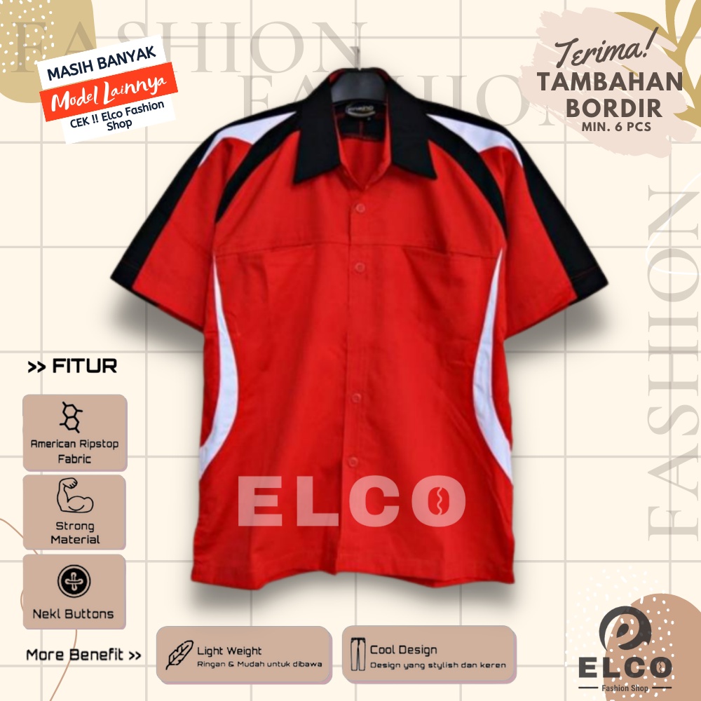 Baju seragam kerja merah tyt hitam putih kemeja lengan pendek baju pdh seragam kantor kemeja kombina