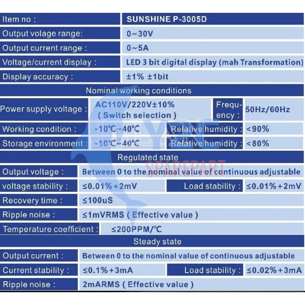 POWER SUPPLY / SUPLAY SUNSHINE P-3005D DIGITAL 5 AMPERE / ALAT SERVIS SERVICE HP LENGKAP TERLENGKAP TERMURAH