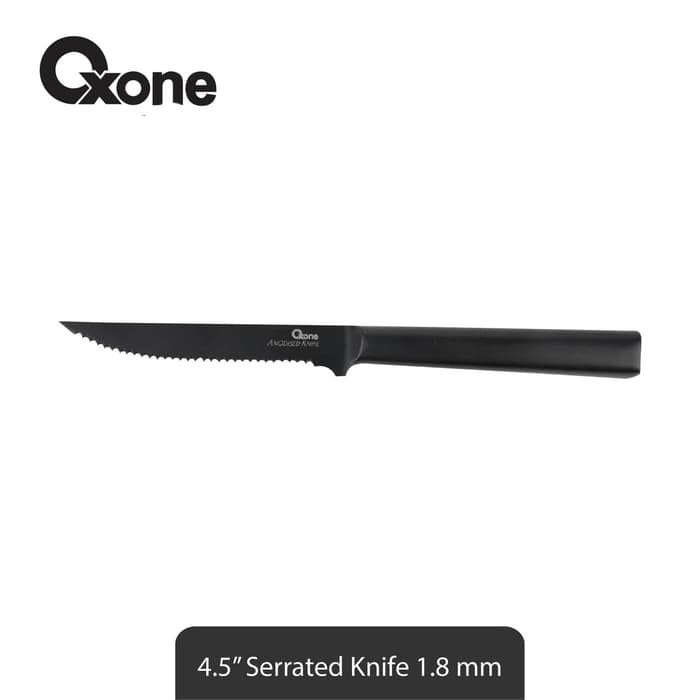 Oxone OX-61F Serrated Knife Knife Stainless Steel Pisau Dapur, Pisau Sayur Full Black Anodized