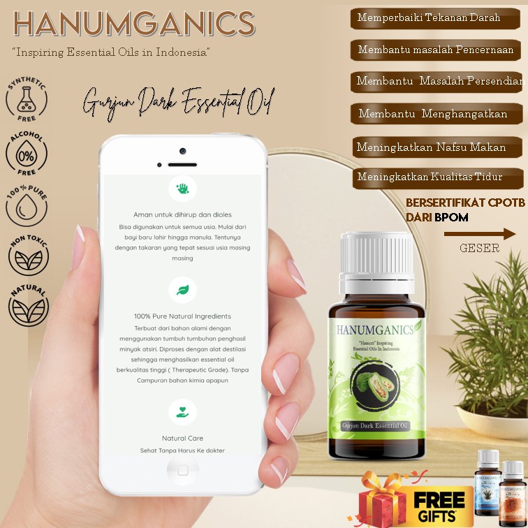 Hanumganics Herbal Gurjun dark Essential oil Minyak aromaterapi Atsiri Essensial Diffuser Pure alami