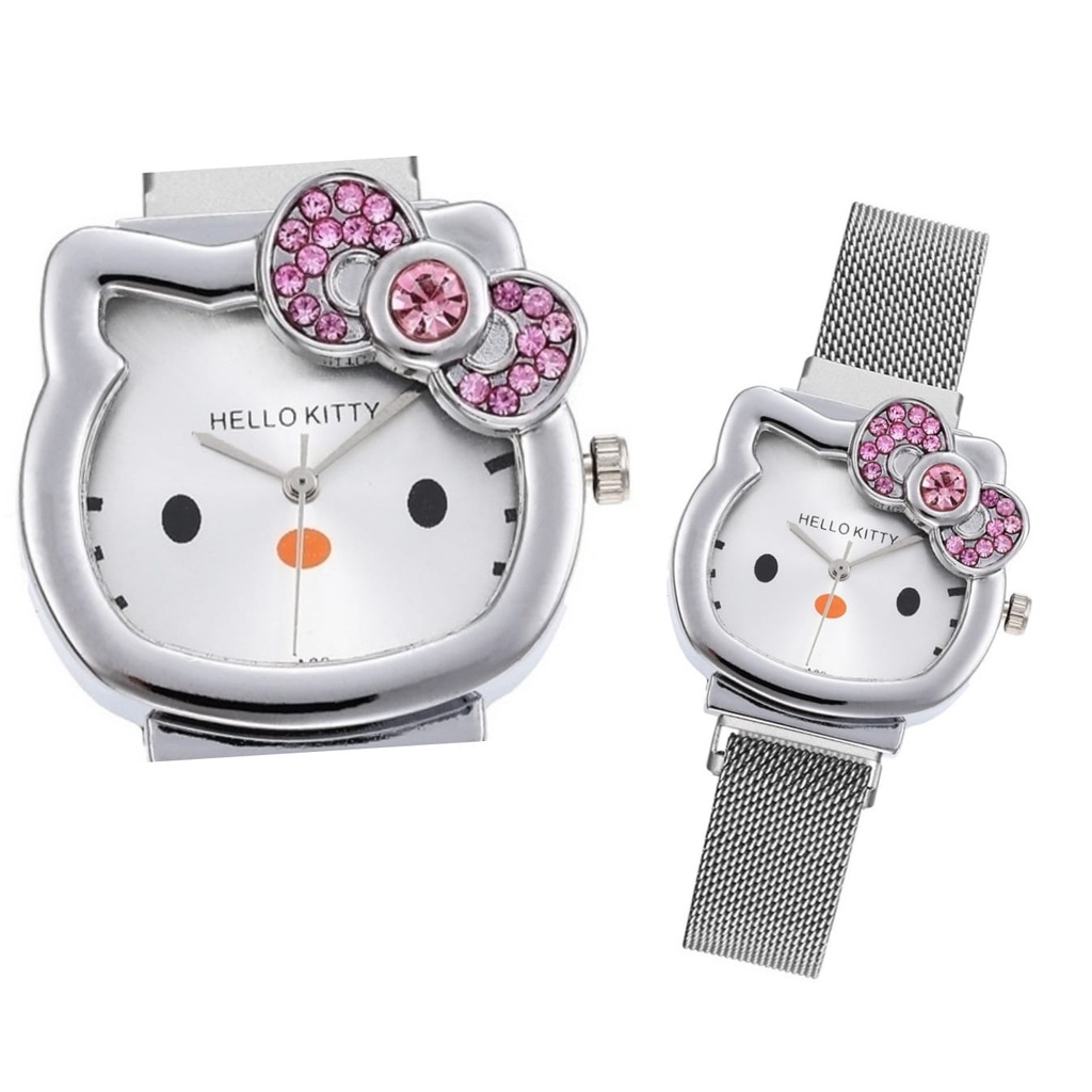 JAM TANGAN WANITA KECIL RANTAI SILVER KITTY JAM100S3 STAINLESS CEWEK MURAH PESTA BESI ORIGINAL IMPORT MEWAH SIMPLE KEKINIAN LUCU BRANDED KOREA