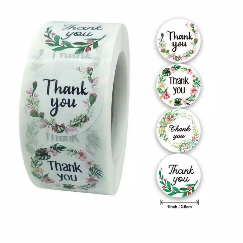 Stiker lebel motif bulat thank you / tempelan stiker tulisan thanks you isi 100 pcs-Green 2