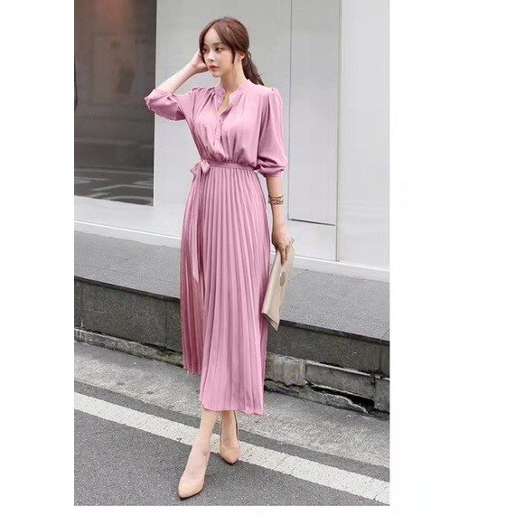 Beatrix Dress Korean Simple Basic Sopan Rapi Formal Kerja Kantor Plisket Busui Gaun Korea Style Look