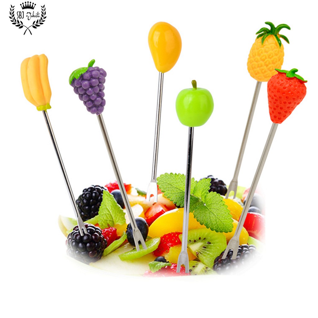 Garpu buah mini Stainless 304 Tusuk buah FRUITS FORK BOX-Motif RANDOM