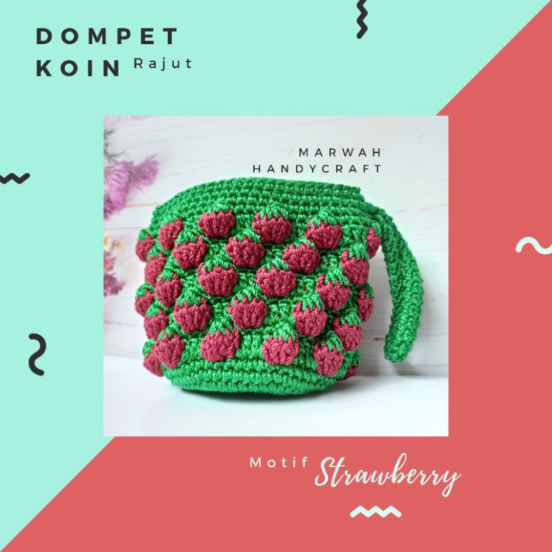 Dompet Rajut Motif Strawberry | Dompet Koin Rajut