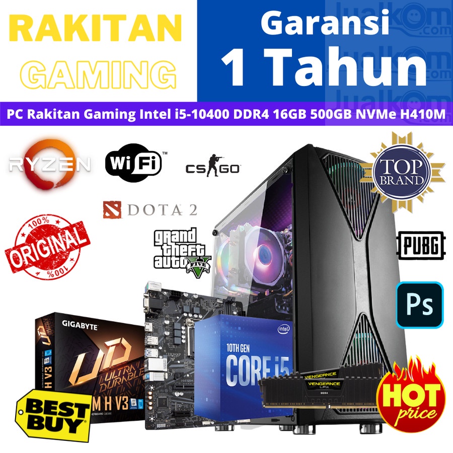 PC Rakitan Gaming Intel i5 10400 H510M H 16GB 500GB WiFi