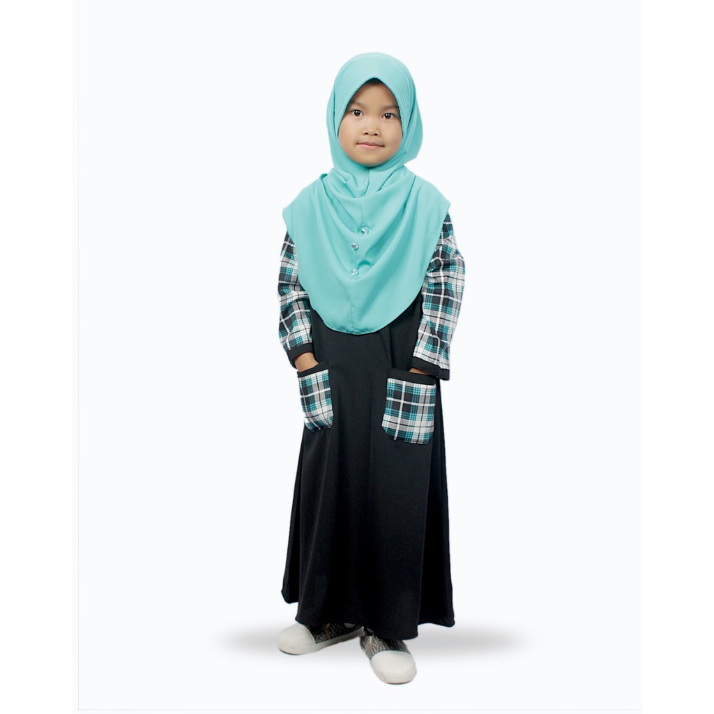 Salim Moslem – Baru Dan Original- Busana Muslim/Gamis Anak Syari Set Kerudung Variasi Motif Kotak