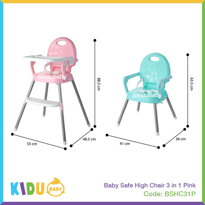 Baby Safe High Chair 3 in 1 Kursi Makan Bayi dan Anak Seat Bayi Kidu Baby