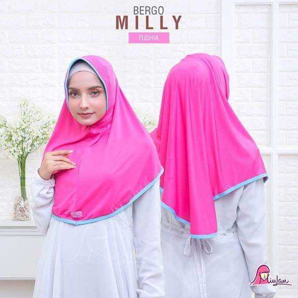 Bergo Jilbab Khimar Instan Hijab Dewasa Milly Original Produk Miulan bahan Jersey Motif Polos