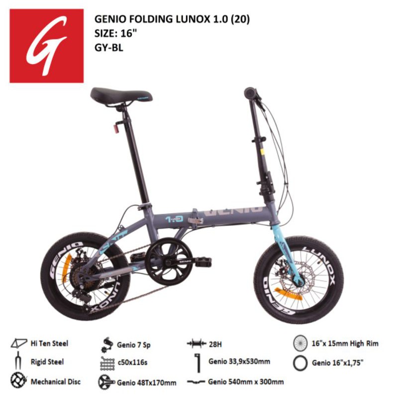 Sepeda lipat 16 inch genio lunox 1.0 7 speed