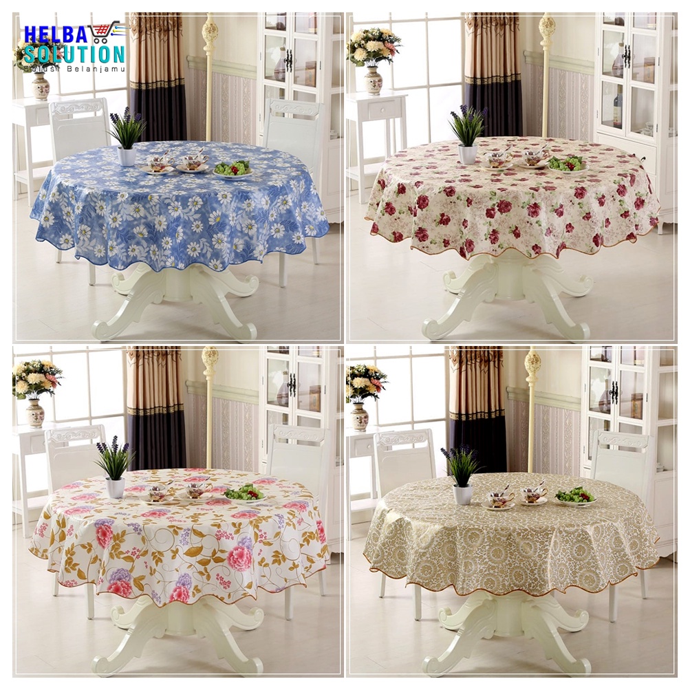 Taplak Meja Makan Ruang Tamu Bulat Anti Air Alas Meja Bundar Motif Elegan Kekinian Bahan Peva Table Cloth Waterproof