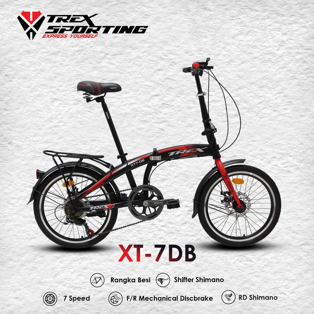 SEPEDA LIPAT TREX XT 7 DB 16 dan 20 SHIMANO 7 SPEED FOLDING BIKE DISC BRAKE sepeda lipat murah