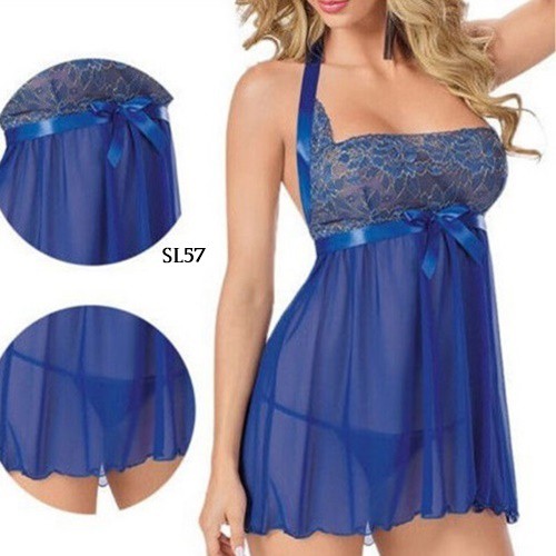 [TOKO TERPERCAYA] LINGERIE SEXY BAJU TIDUR WANITA DEWASA SLEEPWEAR LACE BIRU SL57