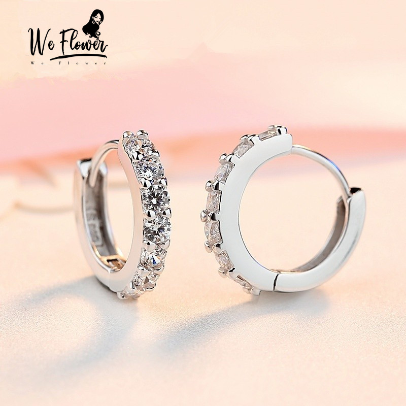 We Flower Anting Hoop Sterling Silver 925 Desain Bunga Hias Berlian Imitasi Untuk Wanita