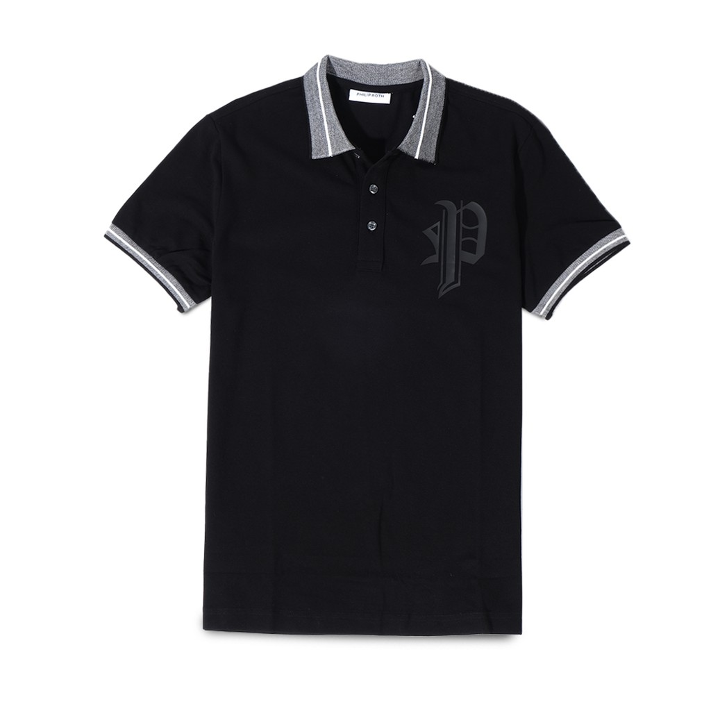 Philip Roth Grey Collar Polo Shirt Black