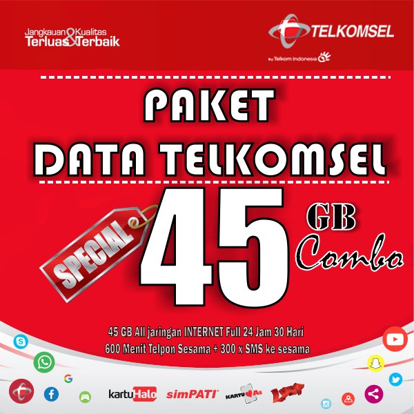 Paket Data Telkomsel 45gb Spesial Combo 600 Menit Tsel 400 Sms Shopee Indonesia