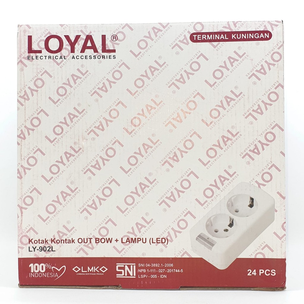 @24 Pcs (1 Kotak) LY-902L 2L Led (Tanpa Kabel) Loyal Stop Kontak Arde 2 Lubang Led